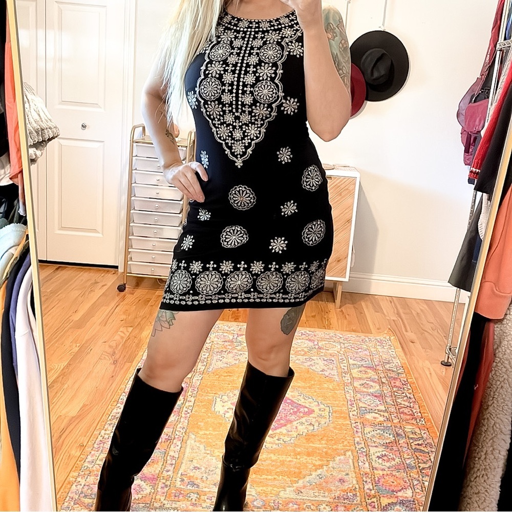 I.N.C | Black Embroidered Sleeveless Mini Dress